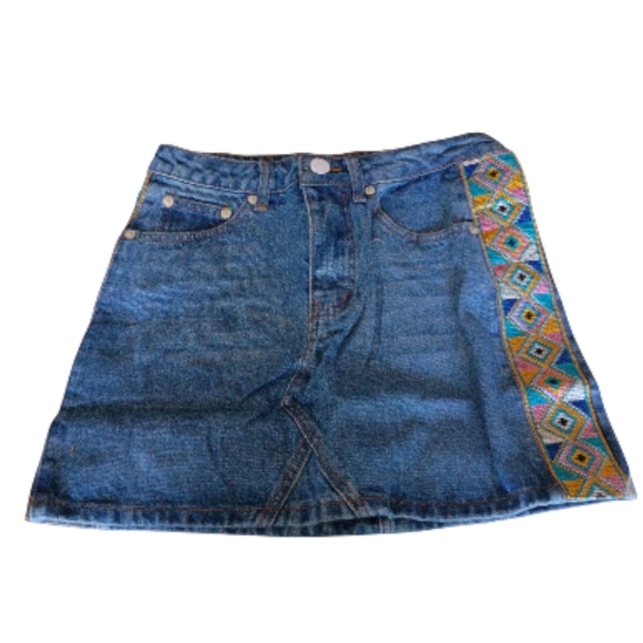 Signature Blue Denim Mini Skirt with Colorful Pattern - Picture 4 of 4